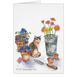 Calico Cat Pansies Daisies Waterverf "Don Juan"