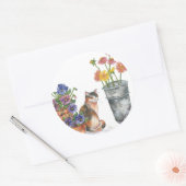 Calico Cat Pansies Daisies Waterverf "Don Juan" Ronde Sticker (Envelop)