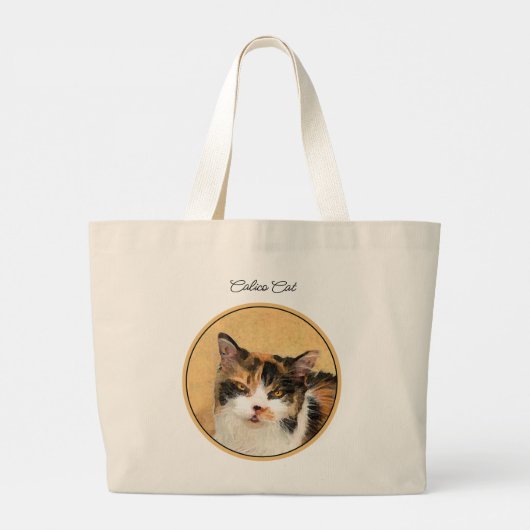 Calico Cat Portret Schilderen Schattigee Originele Grote Tote Bag (Achterkant)