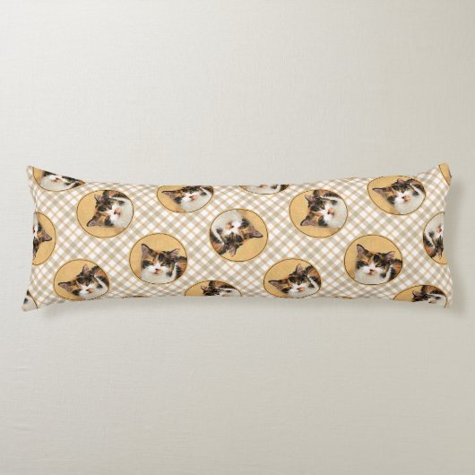 Calico Cat Portret Schilderen Schattigee Originele Lichaamskussen (Voorkant)