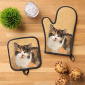 Calico Cat Portret Schilderen Schattigee Originele Ovenwant & Pannenlap Set (Top down)