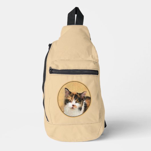 Calico Cat Portret Schilderen Schattigee Originele Sling Bag (Voorkant)