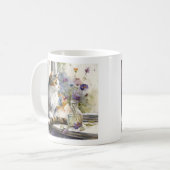 Calico Cat Purple Flowers Window Sunlight Koffiemok (Voorkant links)