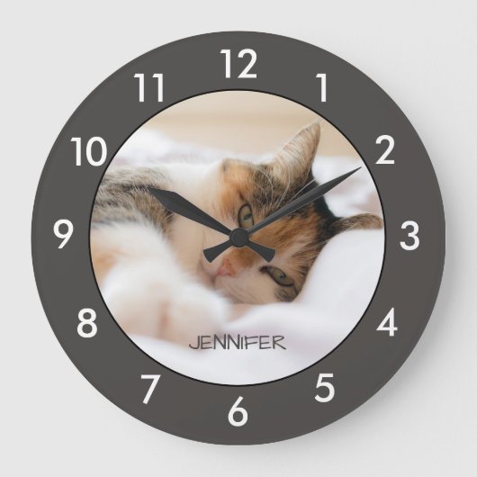Calico Cat Resting Custom Large Clock Grote Klok (Voorkant)