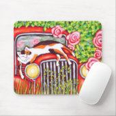 Calico Cat, Rozen en oude auto Art Mousepad Muismat (Met muis)