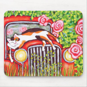 Calico Cat, Rozen en oude auto Art Mousepad Muismat