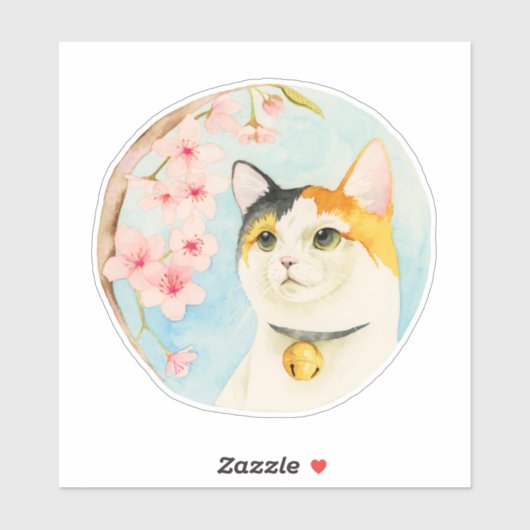 Calico Cat Sakura Cherry Blossom Sticker (Vel)