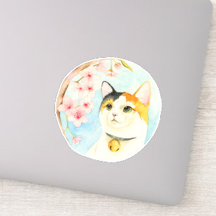 Calico Cat Sakura Cherry Blossom Sticker
