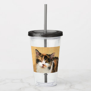 Calico Cat-schildering - Kute Original Cat Art Acryl Drinkbeker