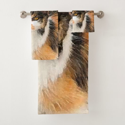 Calico Cat-schildering - Kute Original Cat Art Bad Handdoek (Insitu)