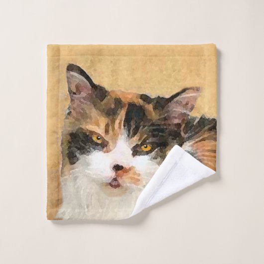 Calico Cat-schildering - Kute Original Cat Art Bad Handdoek (Wasdoekje)