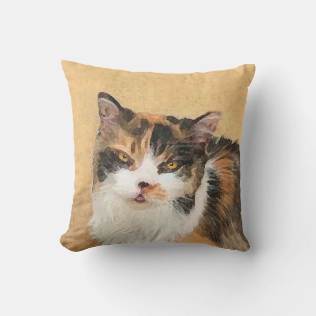 Calico Cat-schildering - Kute Original Cat Art Buitenkussen (Voorkant)