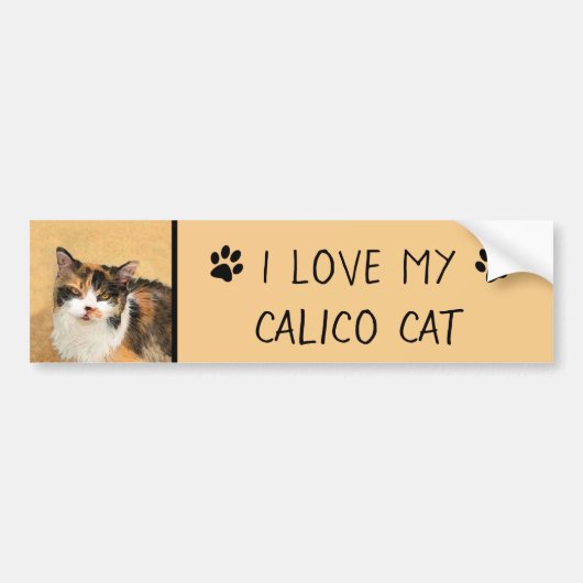 Calico Cat-schildering - Kute Original Cat Art Bumpersticker (Voorkant)