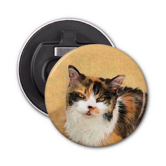 Calico Cat-schildering - Kute Original Cat Art Button Flesopener (Voorkant)