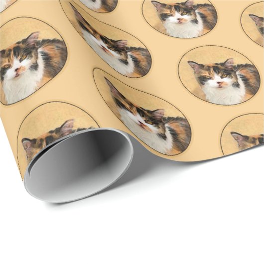Calico Cat-schildering - Kute Original Cat Art Cadeaupapier (Rol Hoek)