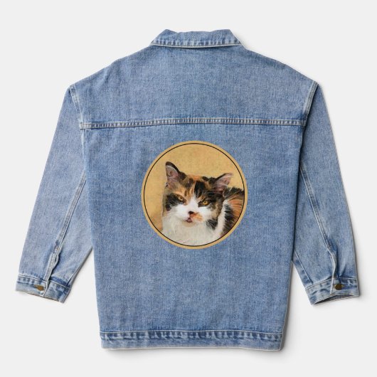 Calico Cat-schildering - Kute Original Cat Art Denim Jacket (Achterkant)