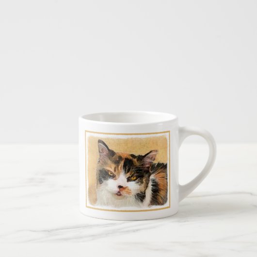 Calico Cat-schildering - Kute Original Cat Art Espresso Kop (Rechts)