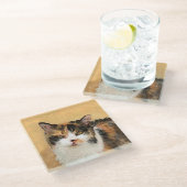 Calico Cat-schildering - Kute Original Cat Art Glazen Onderzetter (Schuin)