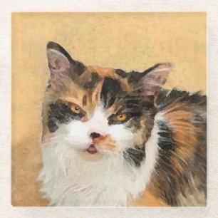 Calico Cat-schildering - Kute Original Cat Art Glazen Onderzetter