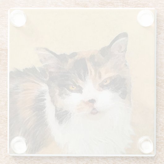 Calico Cat-schildering - Kute Original Cat Art Glazen Onderzetter (Achterkant)