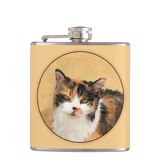 Calico Cat-schildering - Kute Original Cat Art Heupfles (Voorkant)