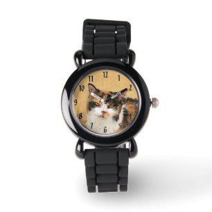 Calico Cat-schildering - Kute Original Cat Art Horloge
