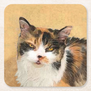 Calico Cat-schildering - Kute Original Cat Art Kartonnen Onderzetters
