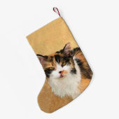 Calico Cat-schildering - Kute Original Cat Art Kleine Kerstsok (Achterkant (Hangend))