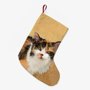 Calico Cat-schildering - Kute Original Cat Art Kleine Kerstsok