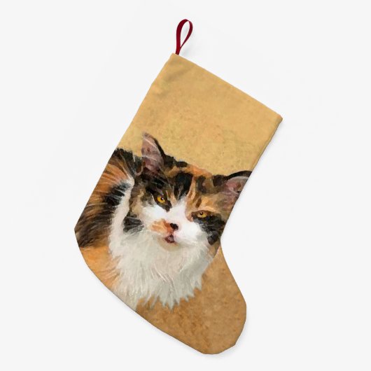 Calico Cat-schildering - Kute Original Cat Art Kleine Kerstsok (Voorkant (Hangend))