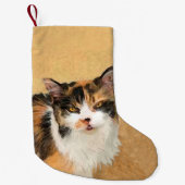 Calico Cat-schildering - Kute Original Cat Art Kleine Kerstsok (Voorkant)