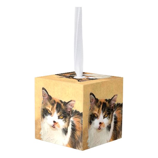 Calico Cat-schildering - Kute Original Cat Art Ornament (Achter hoekig)