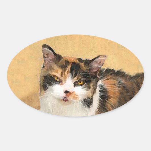 Calico Cat-schildering - Kute Original Cat Art Ovale Sticker (Voorkant)