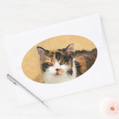Calico Cat-schildering - Kute Original Cat Art Ovale Sticker (Envelop)