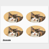 Calico Cat-schildering - Kute Original Cat Art Ovale Sticker (Vel)