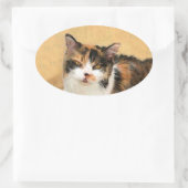 Calico Cat-schildering - Kute Original Cat Art Ovale Sticker (Tas)