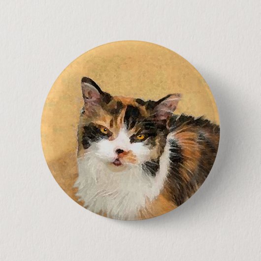 Calico Cat-schildering - Kute Original Cat Art Ronde Button 5,7 Cm (Voorkant)