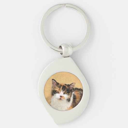 Calico Cat-schildering - Kute Original Cat Art Sleutelhanger (Voorkant)