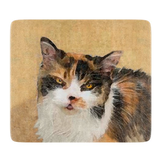 Calico Cat-schildering - Kute Original Cat Art Snijplank (Voorkant)