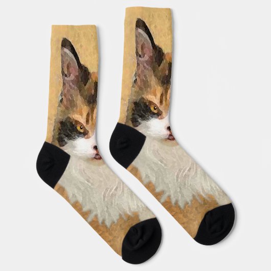Calico Cat-schildering - Kute Original Cat Art Sokken (Rechts)