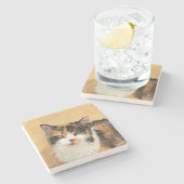 Calico Cat-schildering - Kute Original Cat Art Stenen Onderzetter (Zijkant)
