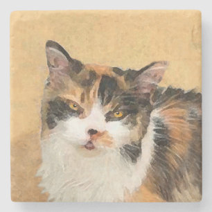 Calico Cat-schildering - Kute Original Cat Art Stenen Onderzetter