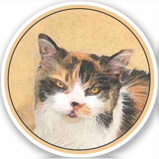 Calico Cat-schildering - Kute Original Cat Art Sticker (Voorkant)