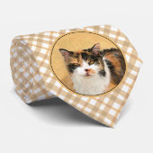 Calico Cat-schildering - Kute Original Cat Art Stropdas (Opgerold)