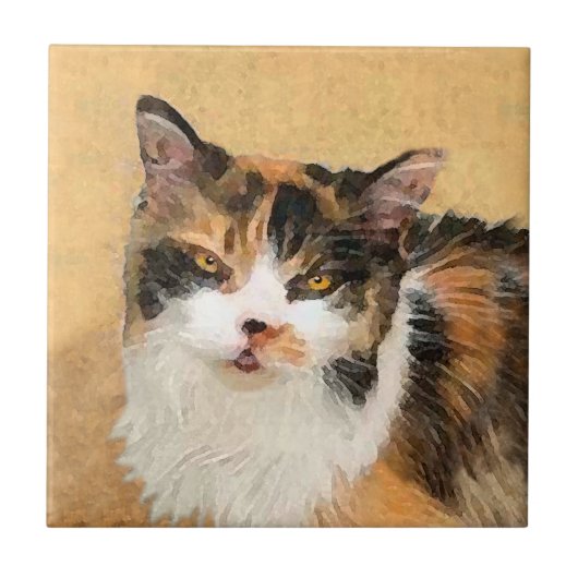 Calico Cat-schildering - Kute Original Cat Art Tegeltje (Voorkant)
