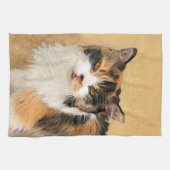 Calico Cat-schildering - Kute Original Cat Art Theedoek (Horizontaal)