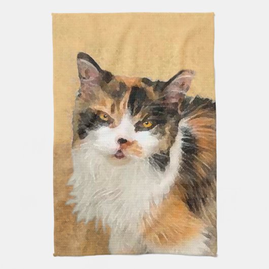 Calico Cat-schildering - Kute Original Cat Art Theedoek (Verticaal)