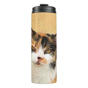 Calico Cat-schildering - Kute Original Cat Art Thermosbeker