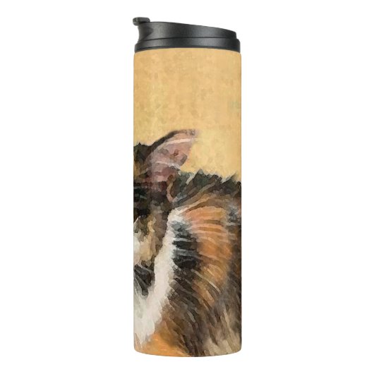 Calico Cat-schildering - Kute Original Cat Art Thermosbeker (Geroteerd rechts)