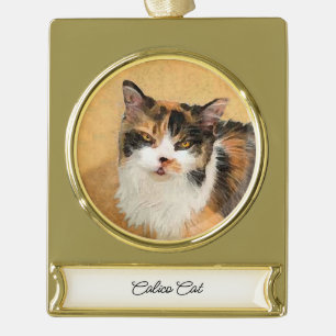 Calico Cat-schildering - Kute Original Cat Art Verguld Banner Ornament